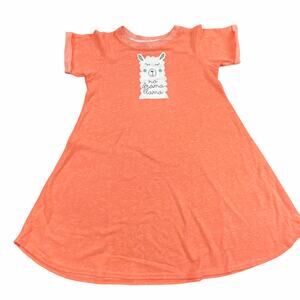 LAT Girls Llama Drama Papaya Melange French Terry Knit Twirl Dress Youth Medium